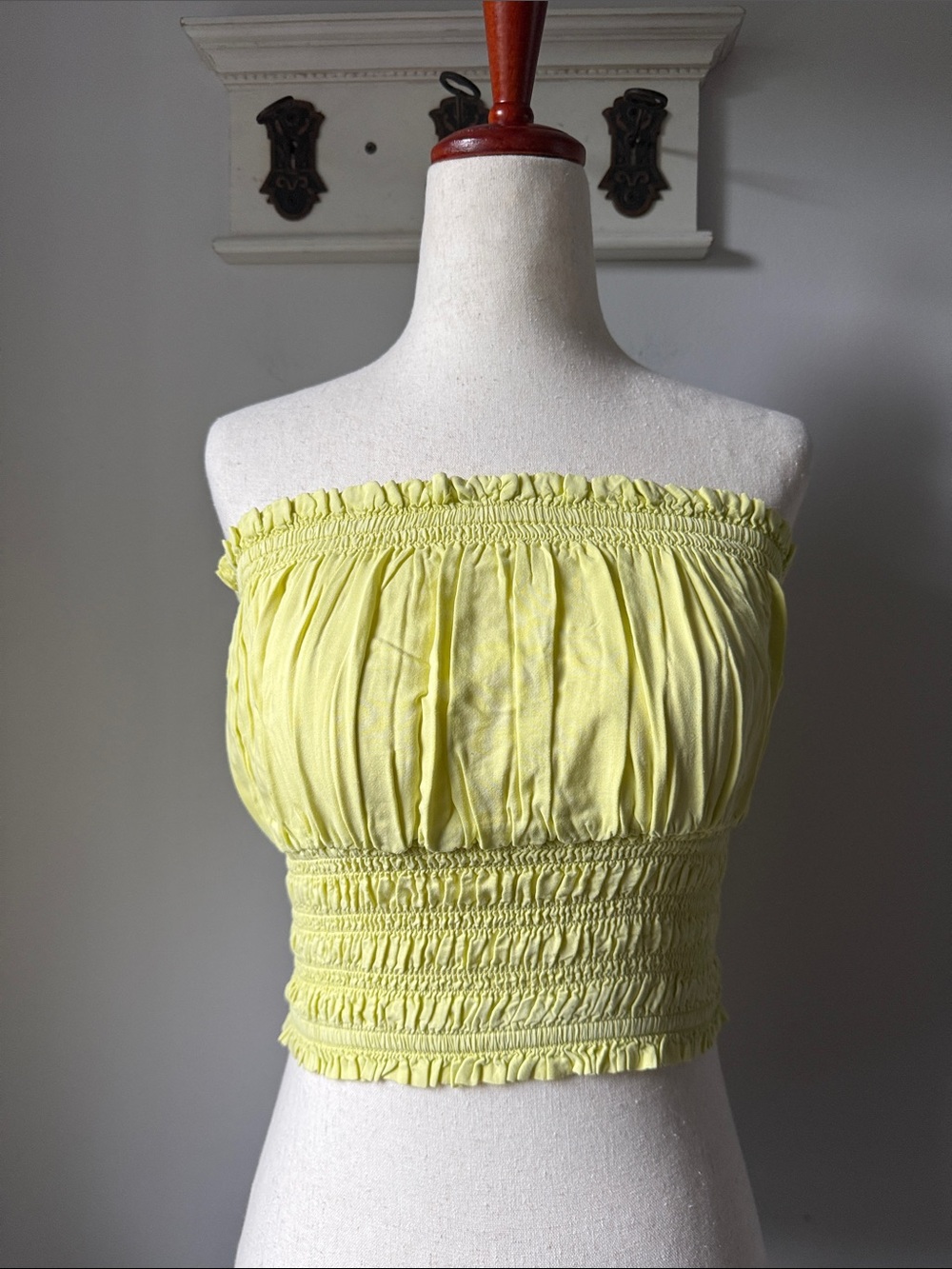 Pilcro Lemon Yellow Smocked Strapless Crop Top Bubble Bandeau Boho Western